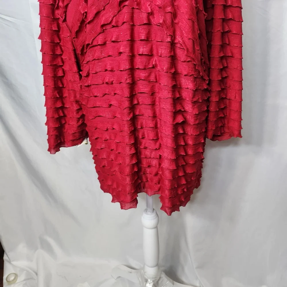 Catherines Shirt Womens 4X Red Ruffle Sparkle V Neck 3/4 Sleeve Flowy Casual